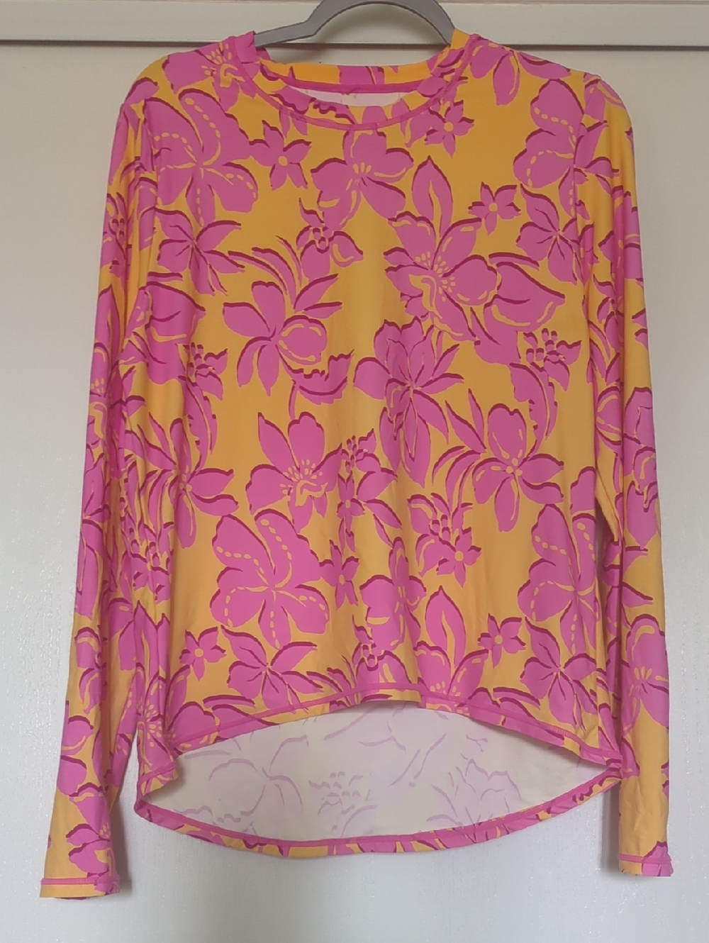 Roxy Yellow Long-Sleeve Top Raahguard with Pink Floral Print